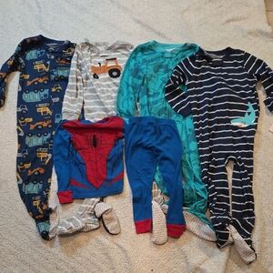 Brand New 5 Pack Kids One Piece Pajama Set - Blue, Gray, and Red